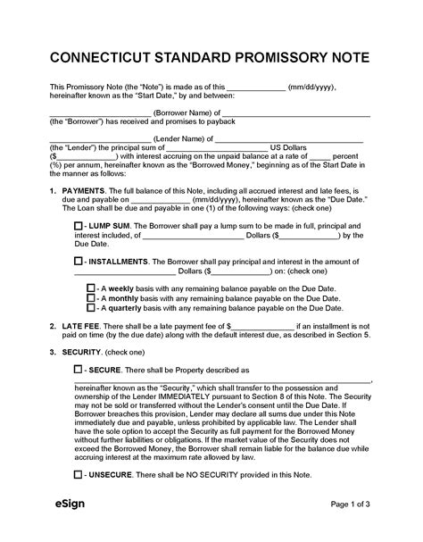 Promissory Note Template Connecticut